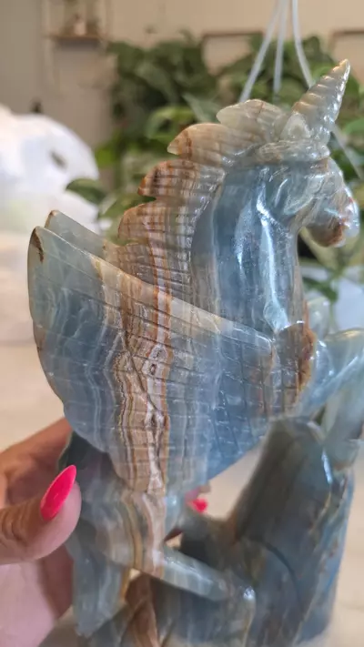 plant/Blue onyx unicorn 🦄 hand carved-5-thumbnail