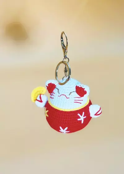 plant/Lucky Cat Keychain (Red)-0-thumbnail