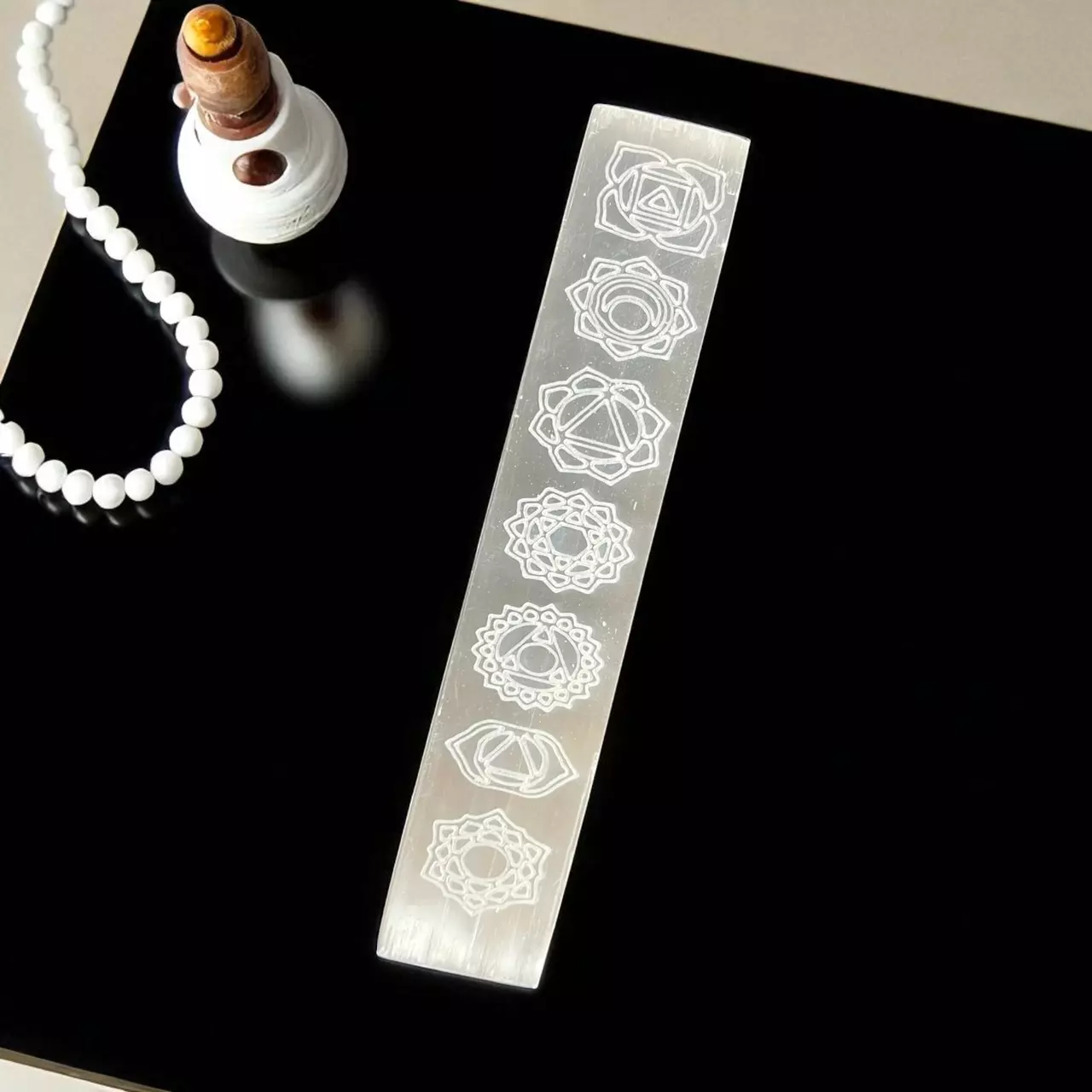 plant/Selenite Etched Chakra Charging Plate-0