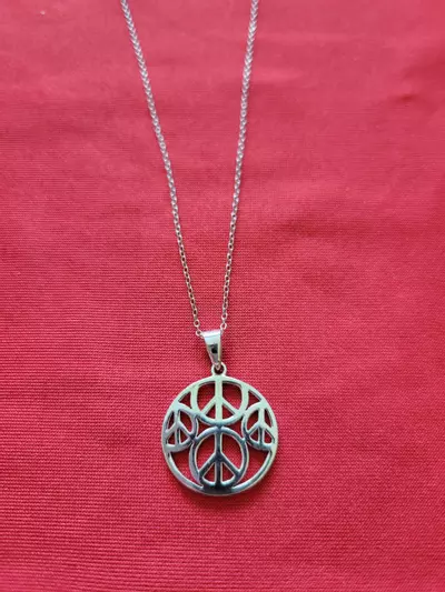 plant/Peace sign sterling Silver necklace-0-thumbnail