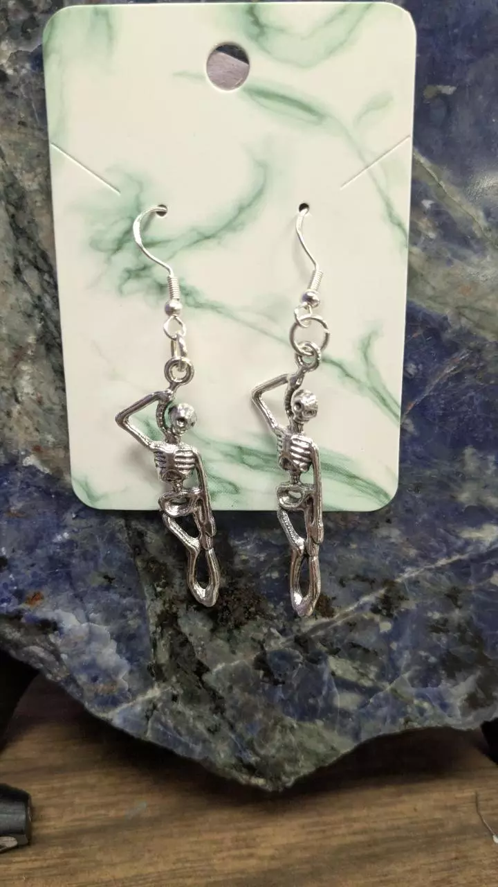 plant/Hanging silver skeleton earrings-0