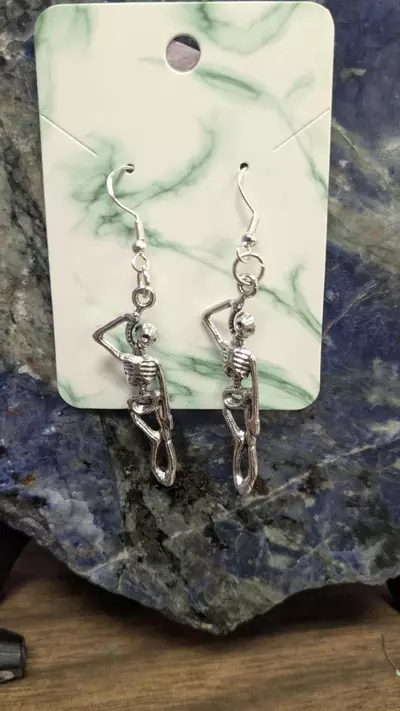 plant/Hanging silver skeleton earrings-0-thumbnail