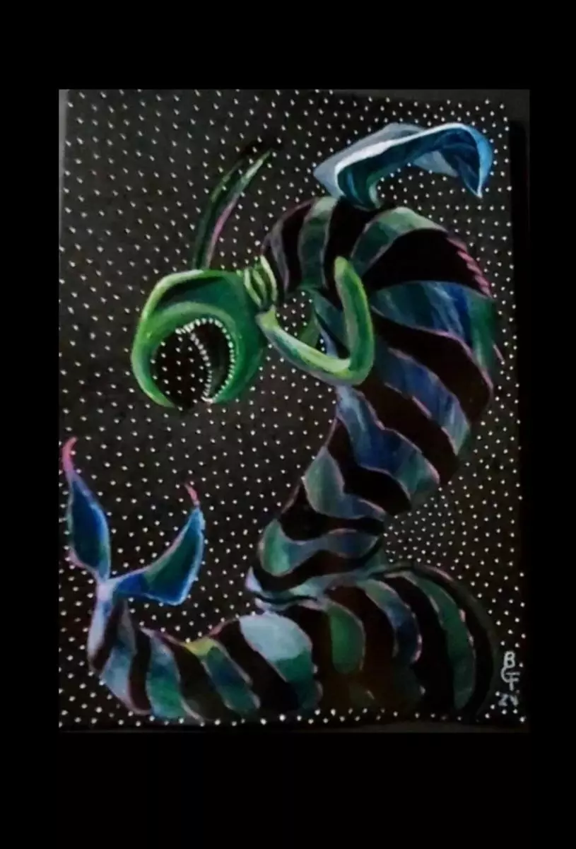 plant/Art Original Painting 5 x 7" Dragon On Archival Paper Halloween Fun Wall-0