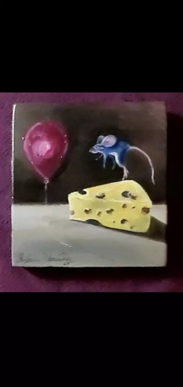 plant/Art Original Acrylic Painting on 6 x 6" Wood Panel Frame Surrealism Pop Art Wall-0