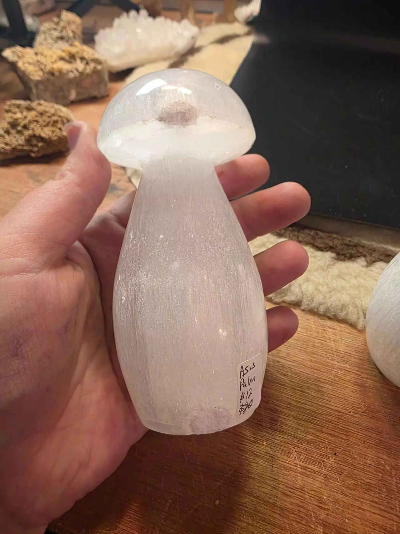 plant/As-Is Mushroom Lamp, Selenite - Satin Spar-1