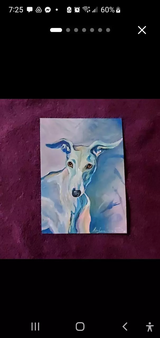 plant/Art Original Painting 6 x 8" Archival Paper Dog Greyhound Whippet Small Decor-0