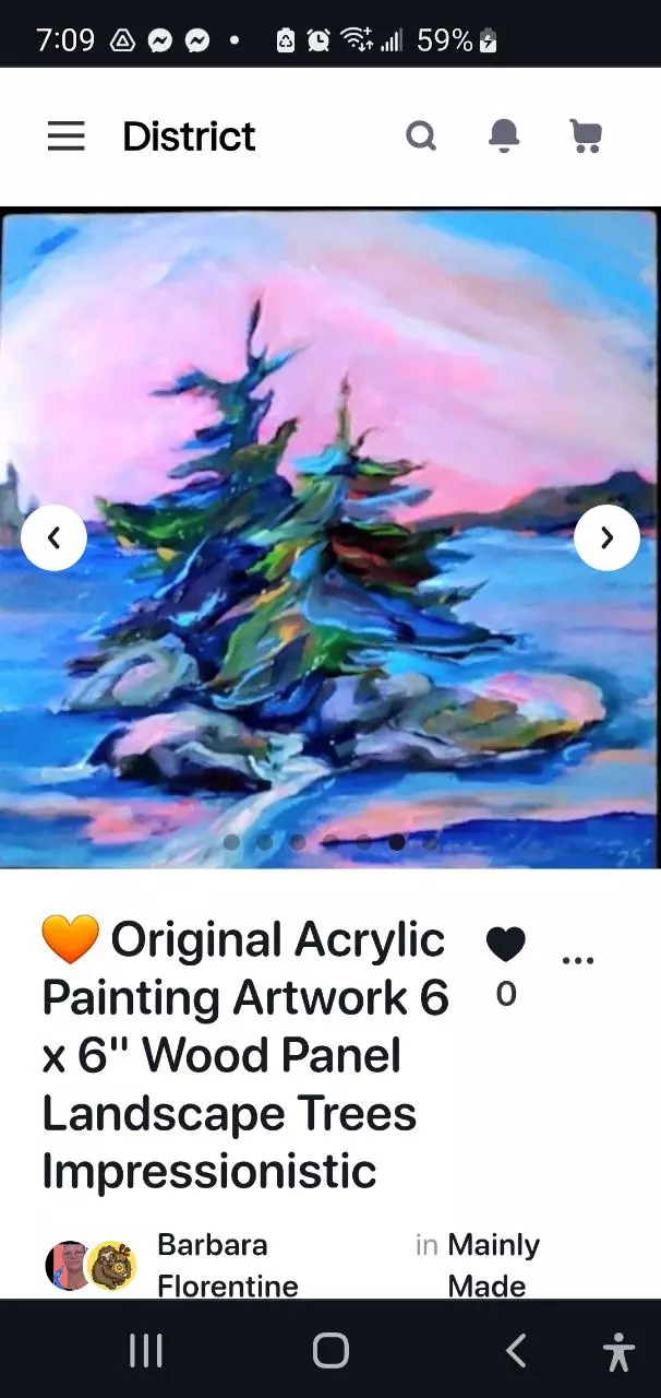 plant/Art Original Painting Artwork 6 x 6" Wood Panel Landscape Tree Impressionistic-0
