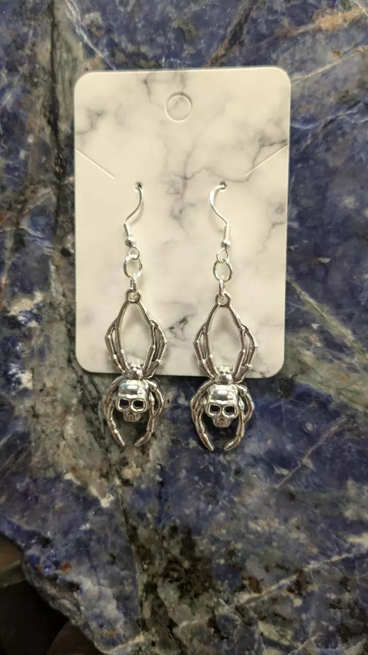 plant/Skull spider earrings-0