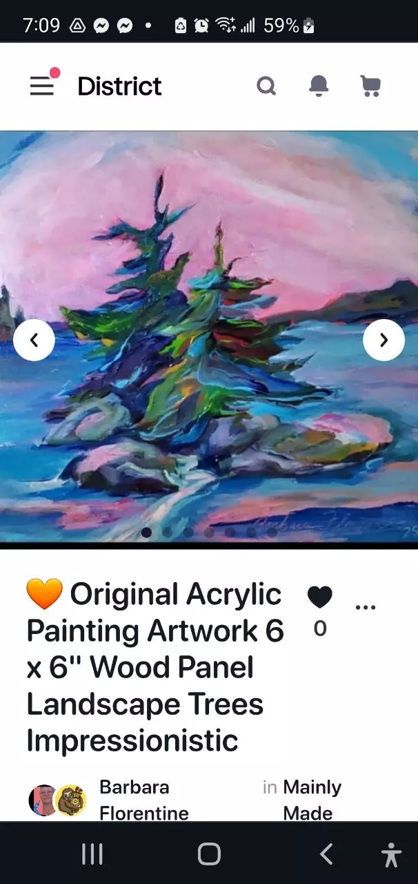plant/Art Original Painting Artwork 6 x 6" Wood Panel Landscape Tree Impressionistic-5