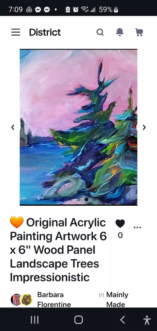 plant/Art Original Painting Artwork 6 x 6" Wood Panel Landscape Tree Impressionistic-1