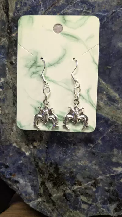 plant/Upside down bat silver earrings-0-thumbnail