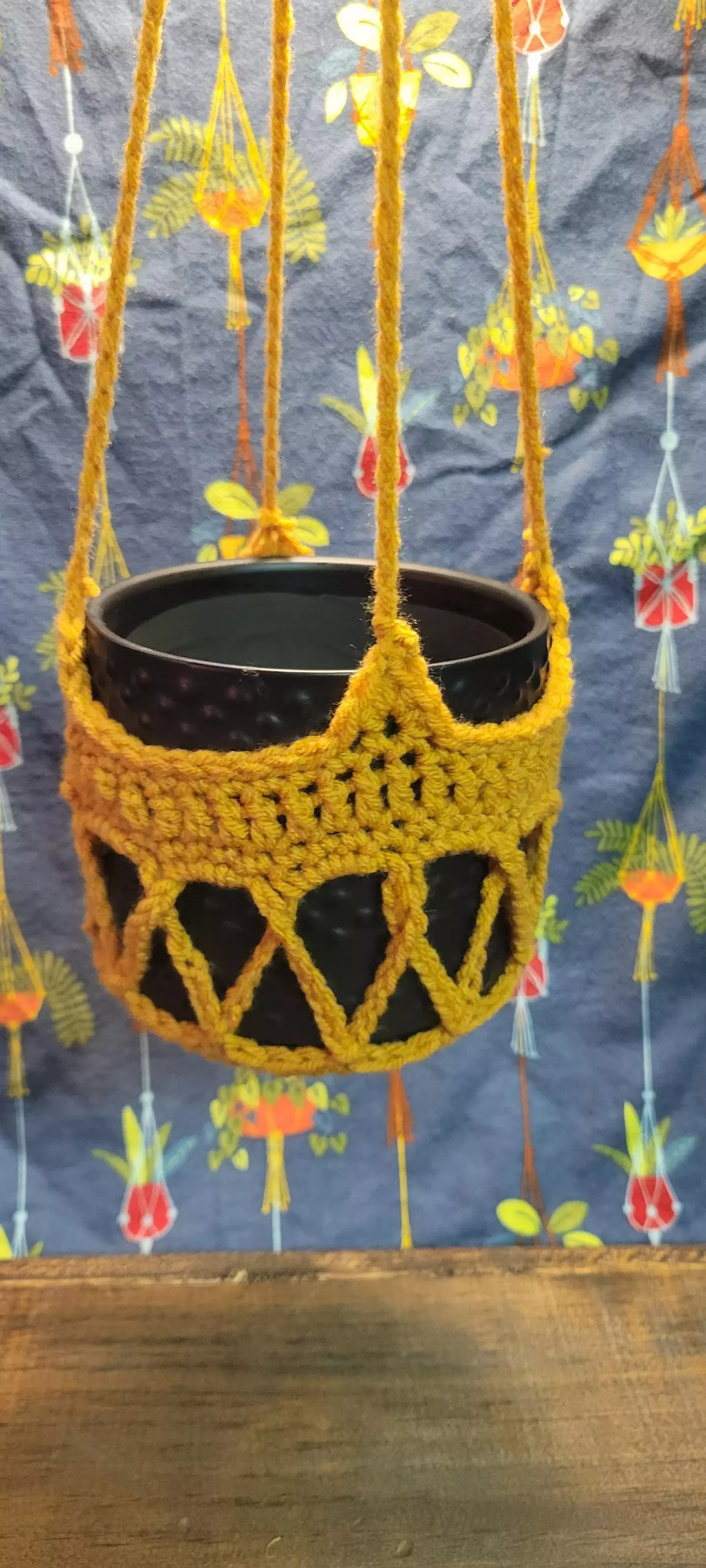 plant/Hand crochet plant pot hanger for 5 inch pot in vintage gold cross pattern-0