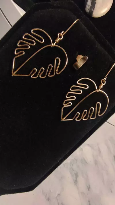 plant/14k gold filled Monstera earrings 1 inch-1-thumbnail