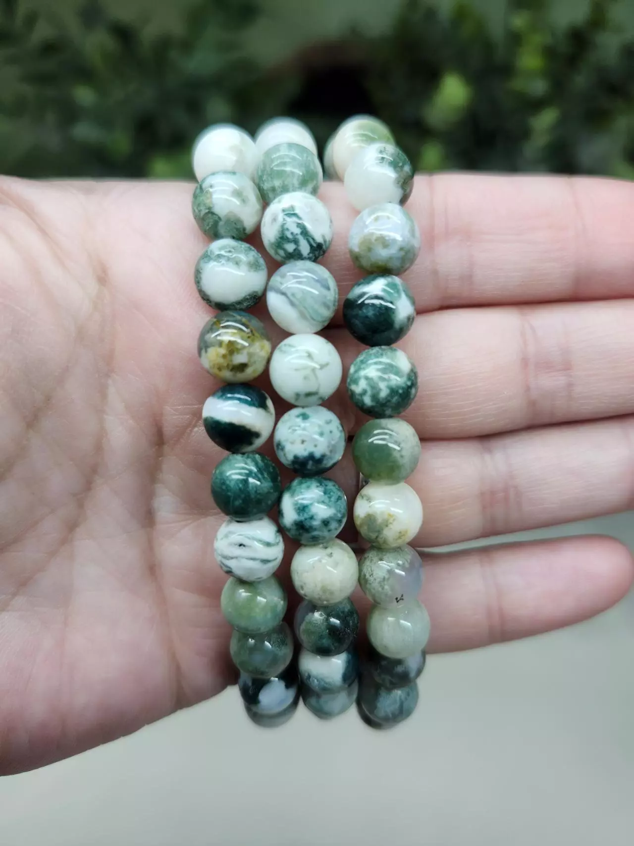 plant/Moss Agate 7in bracelet 8mm beads-0