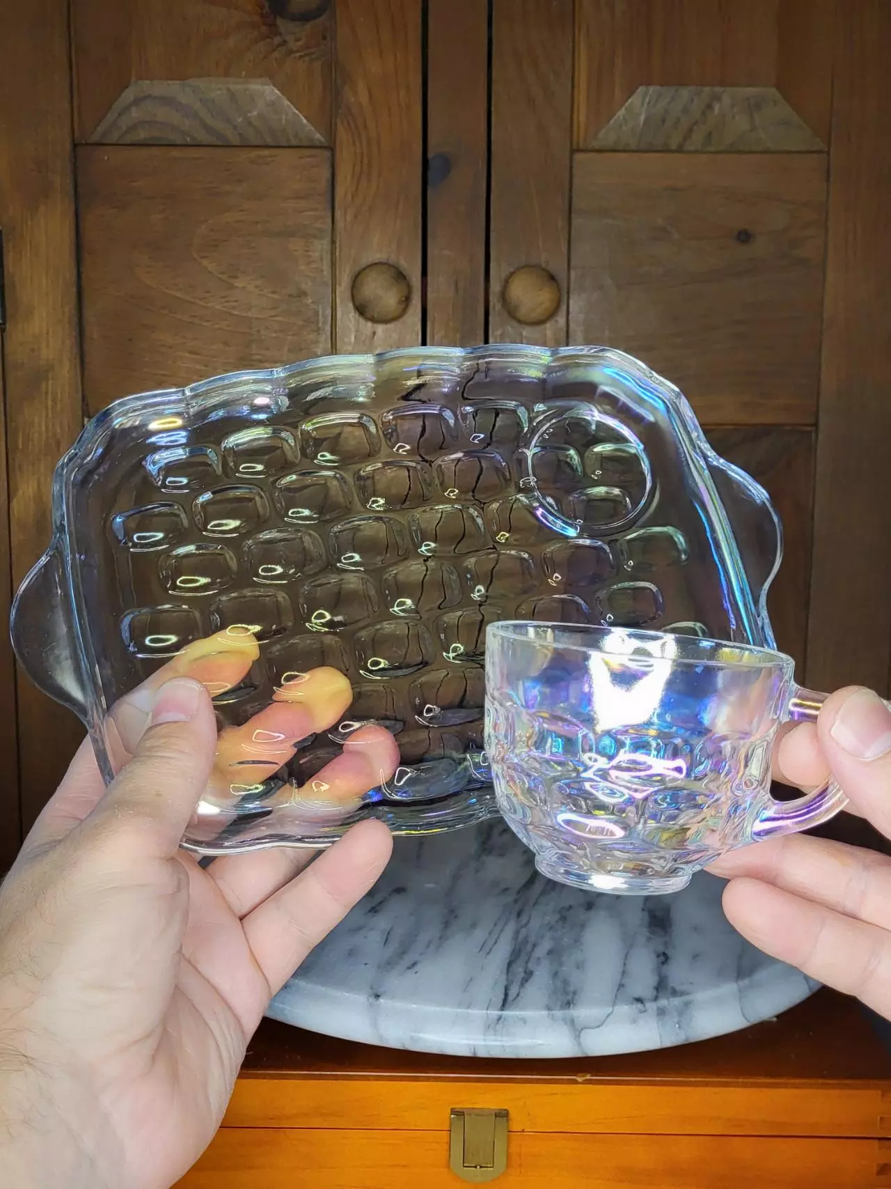 plant/Carnival glass snack plate set-8