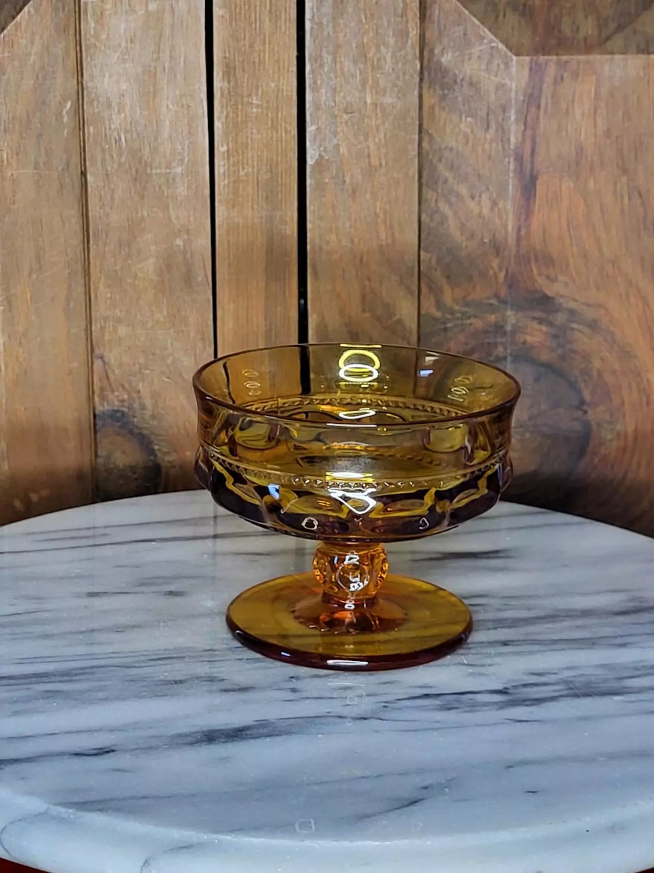 plant/Indiana amber glass desert dish-1