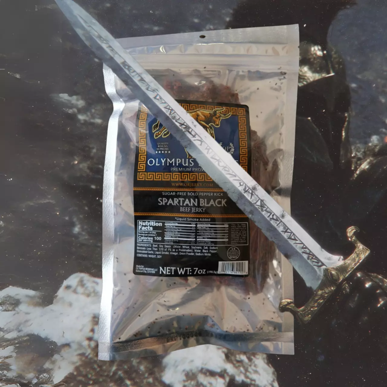 plant/Spartan Black Beef Jerky (7oz) - Traditional Sugar-Free Black Pepper Flavor-0