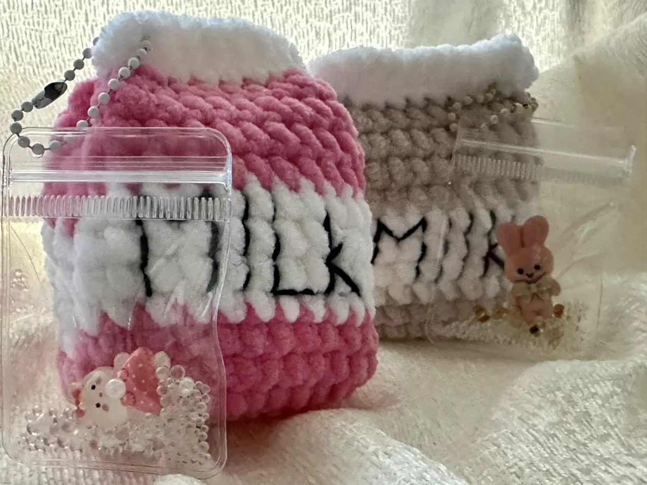 plant/Handmade Strawberry Milk Carton Crochet Plushie with Shaker Charm-4