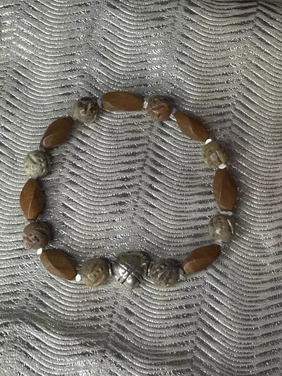 plant/Carved Soapstone and Jasper Stretch Bracelet-0-thumbnail