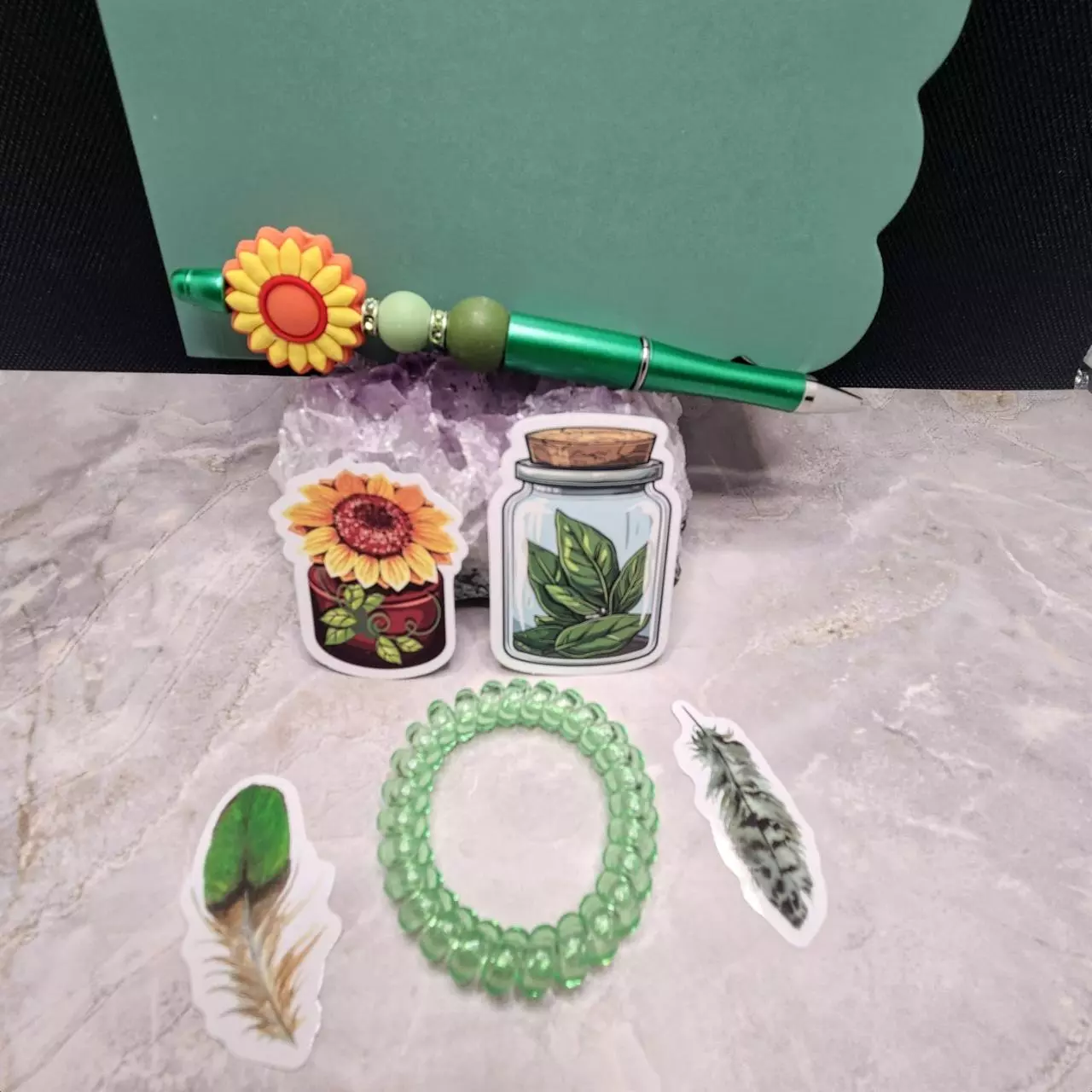 plant/Garden Green Stationary and Beaded Pen Set-1