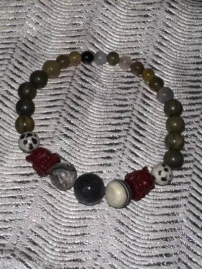 plant/Cinnabar/Dalmatian Jasper/Calcite/Iolite/Wood/Agate Stretch Bracelet-0-thumbnail