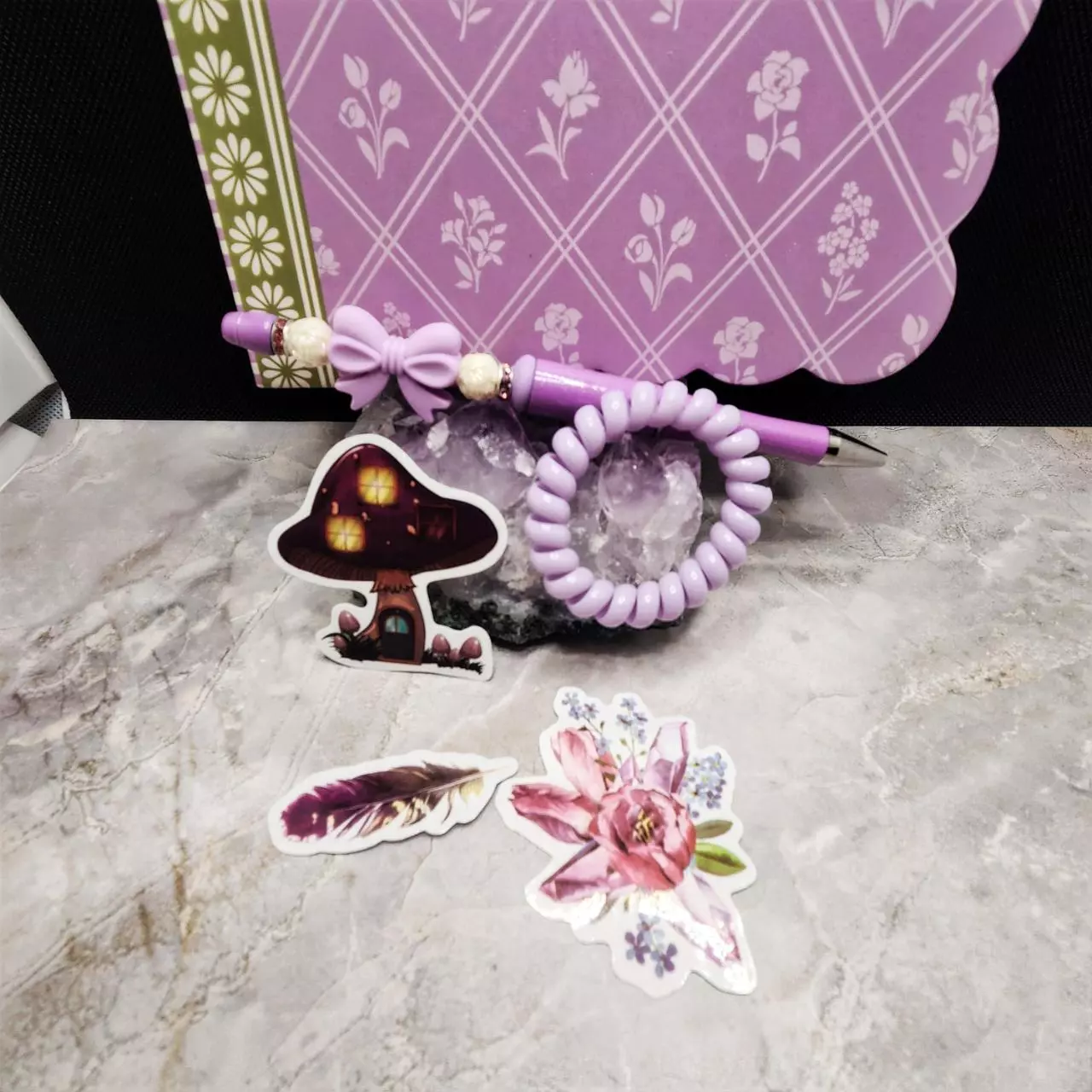 plant/Lavender Love Stationary and Beaded Pen Set-1