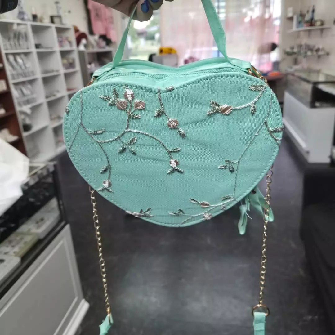 plant/Teal Floral Heart Handbag-0