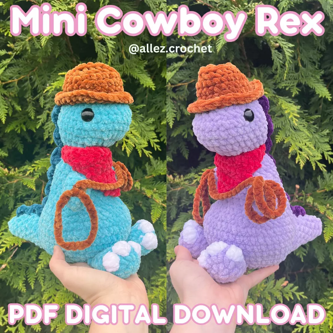 plant/PDF Crochet Pattern: Mini Cowboy Rex!🦖🤠(NOT a physical product!)-0