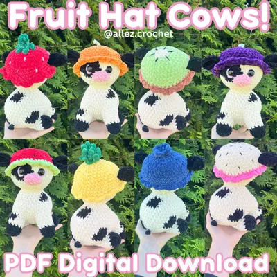 plant/PDF Crochet Pattern: Fruit Hat Cow!🍓🐮 (NOT a physical product!)-0-thumbnail