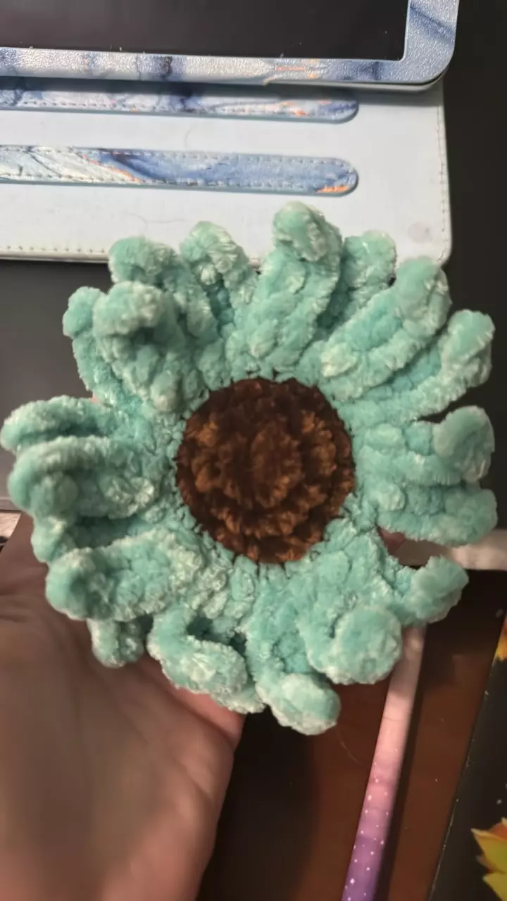 plant/🌸 Plush Teal Crochet Flower Buddy – Cute Handmade Gift-0