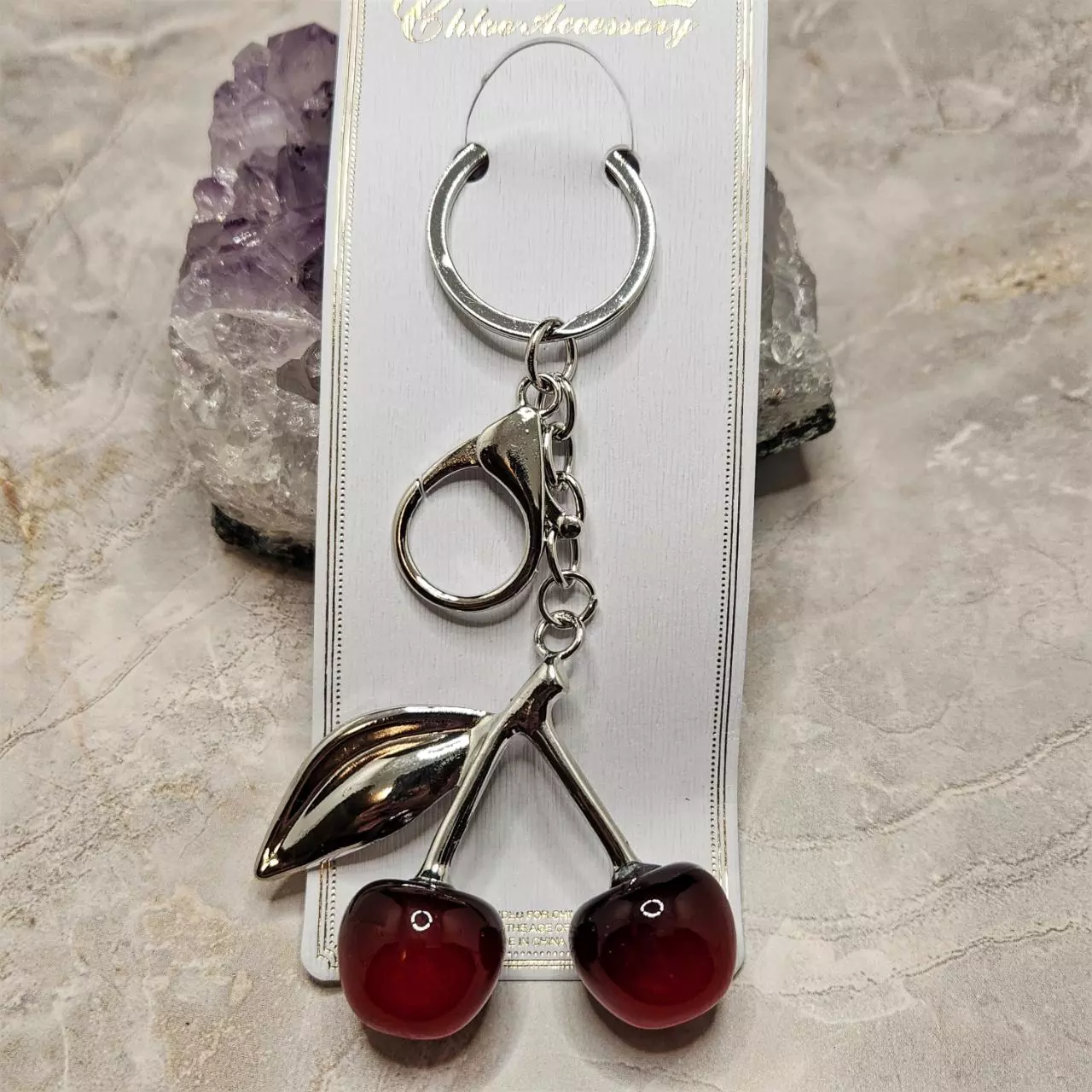 plant/Silvertone Double Cherry Keychain-0