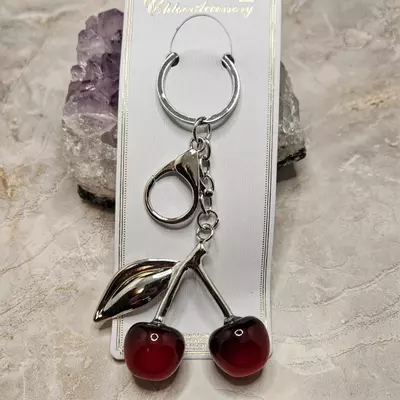 plant/Silvertone Double Cherry Keychain-0-thumbnail