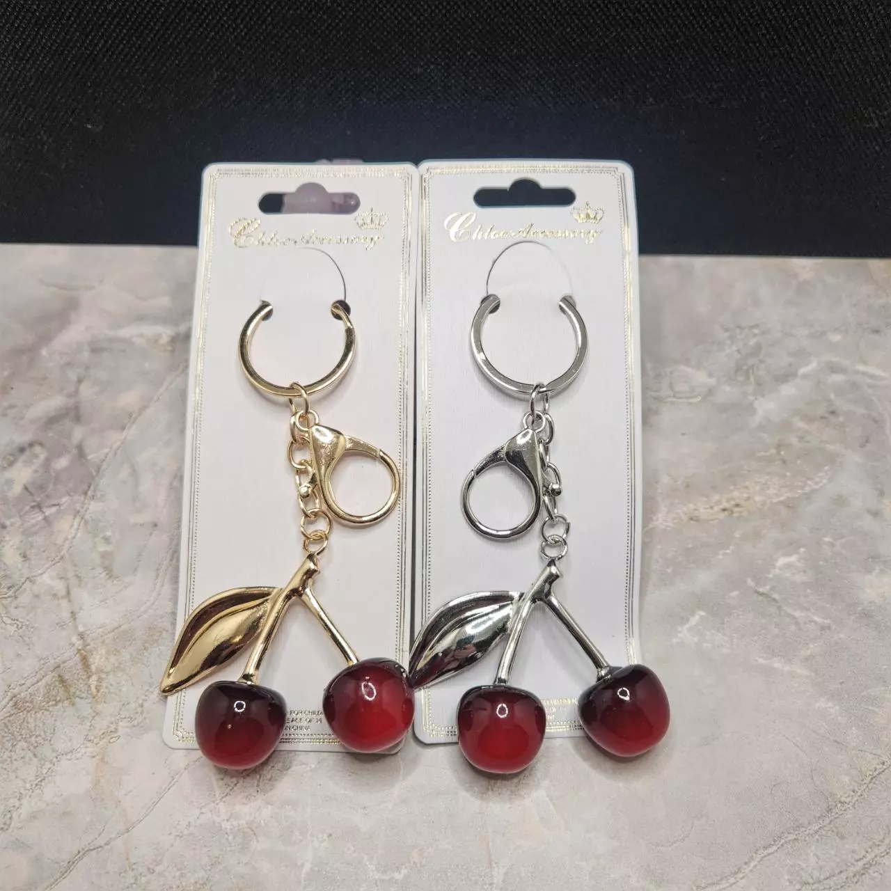 plant/Silvertone Double Cherry Keychain-1