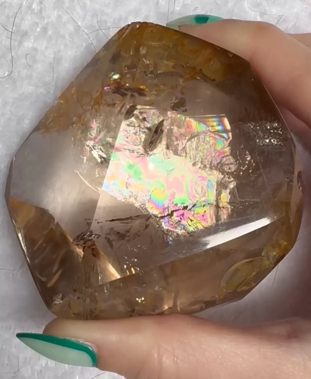 plant/Stunning clear quartz with golden healer inclusions and oil slick rainbows-0
