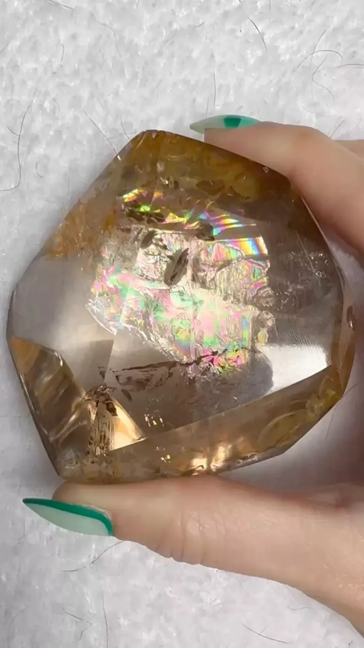 plant/Stunning clear quartz with golden healer inclusions and oil slick rainbows-1