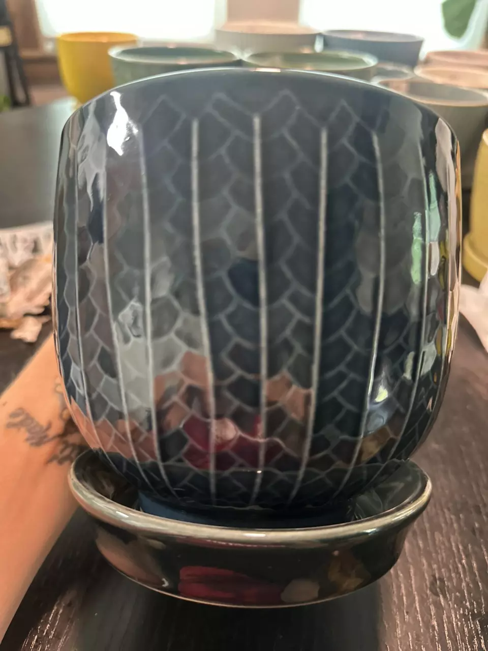plant/#103 5" Blue Patterned Ceramic Pot-0