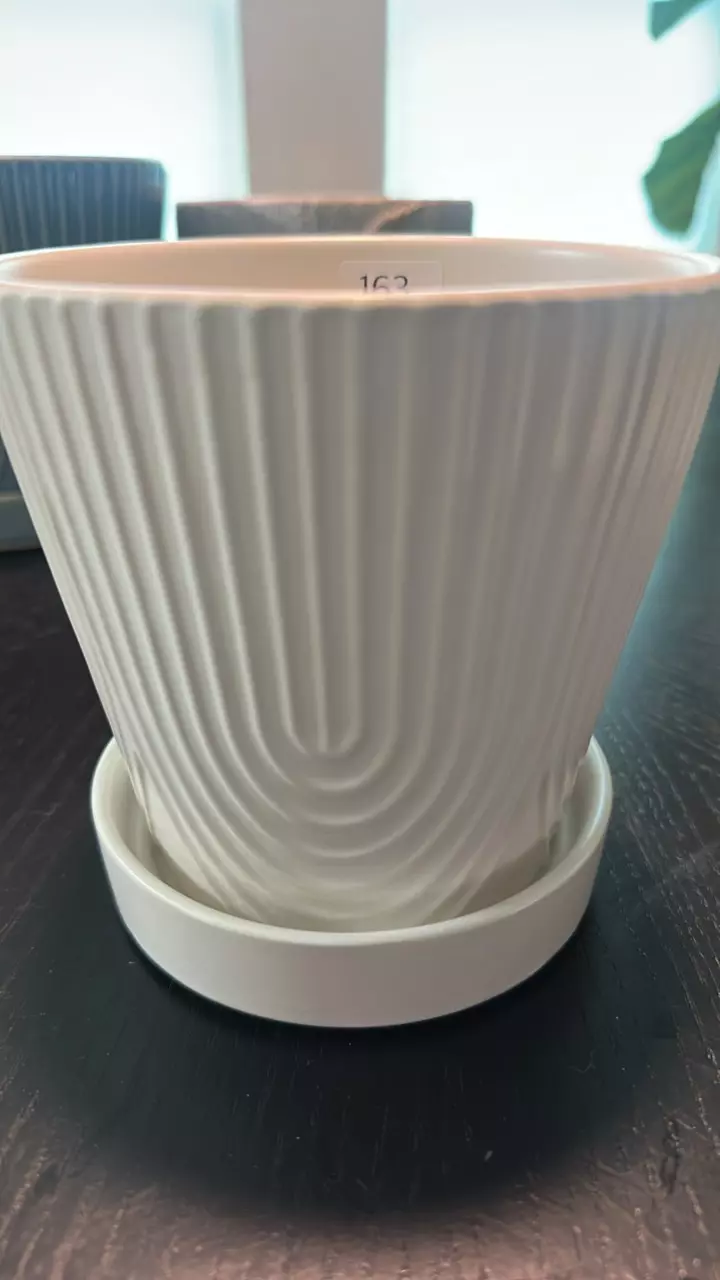 plant/#163 5" White Patterned Ceramic Pot-0