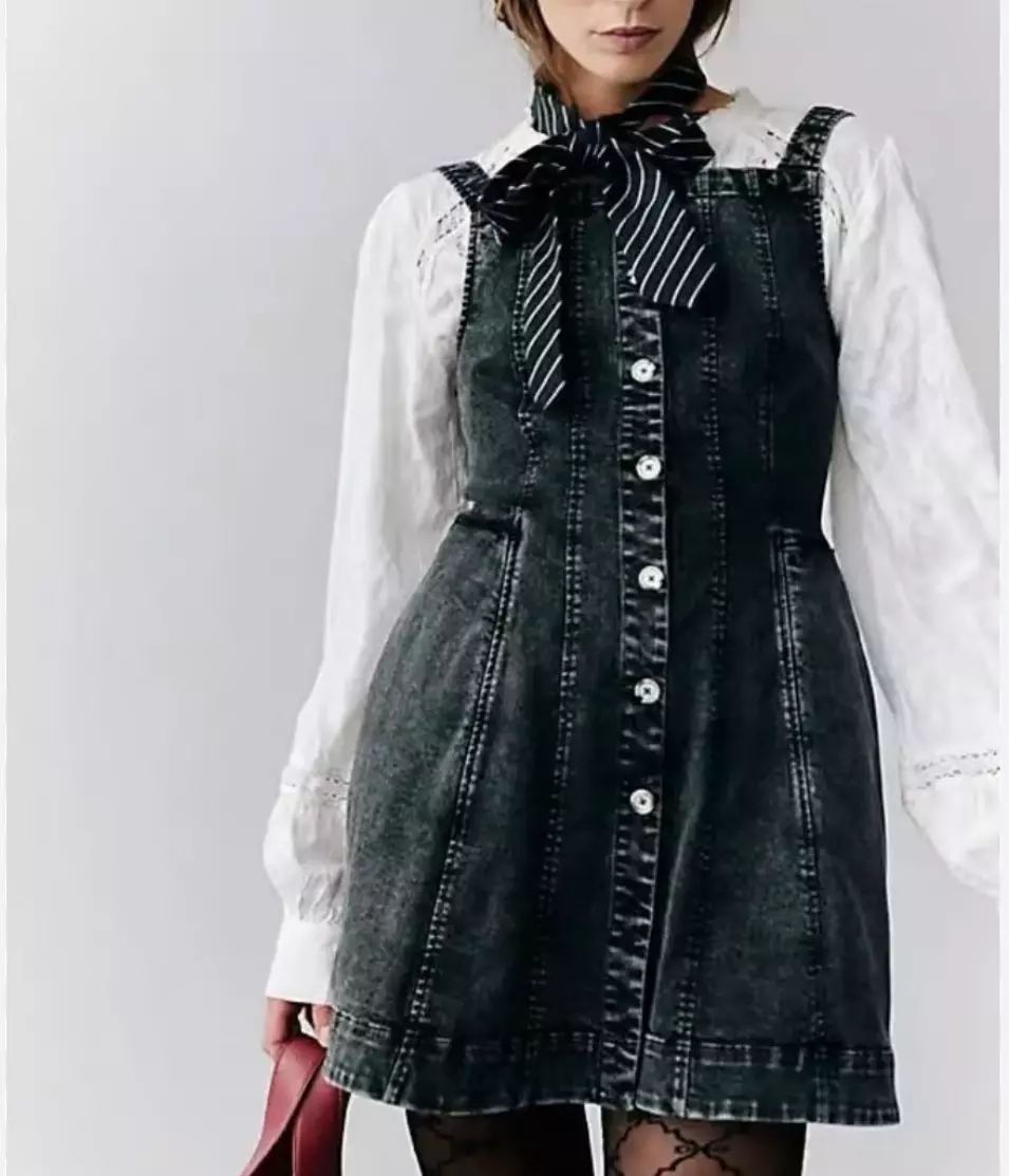 plant/Free People Gimme More Mini Dress - Gray Skies Wash NWT X Small-0