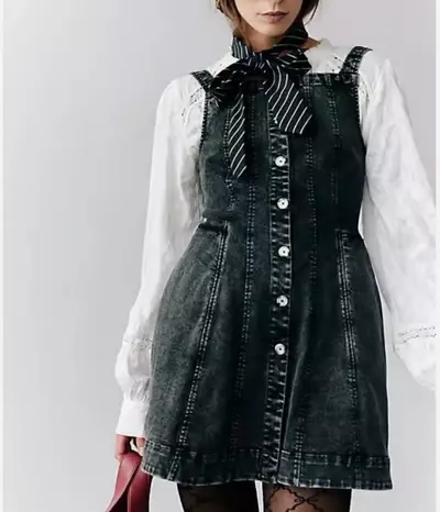 plant/Free People Gimme More Mini Dress - Gray Skies Wash NWT X Small-0-thumbnail