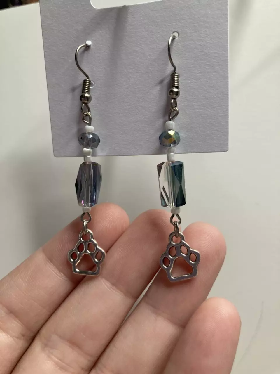 plant/Paw Print Beaded Dangly Earrings-0