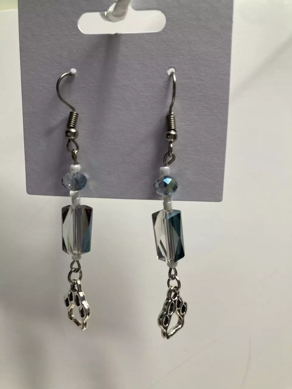 plant/Paw Print Beaded Dangly Earrings-1