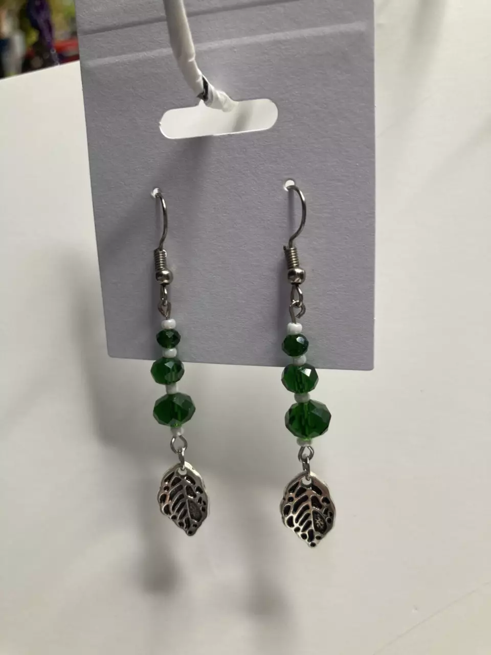 plant/Green Beaded Dangly Earrings-1