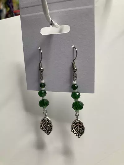 plant/Green Beaded Dangly Earrings-1-thumbnail