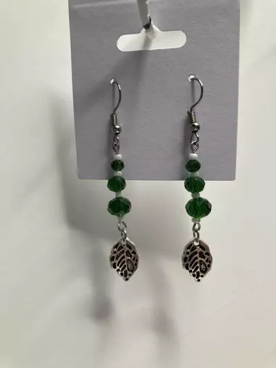 plant/Green Beaded Dangly Earrings-0-thumbnail