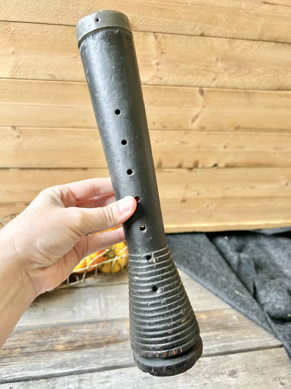 plant/Vintage black wooden thread spool-0