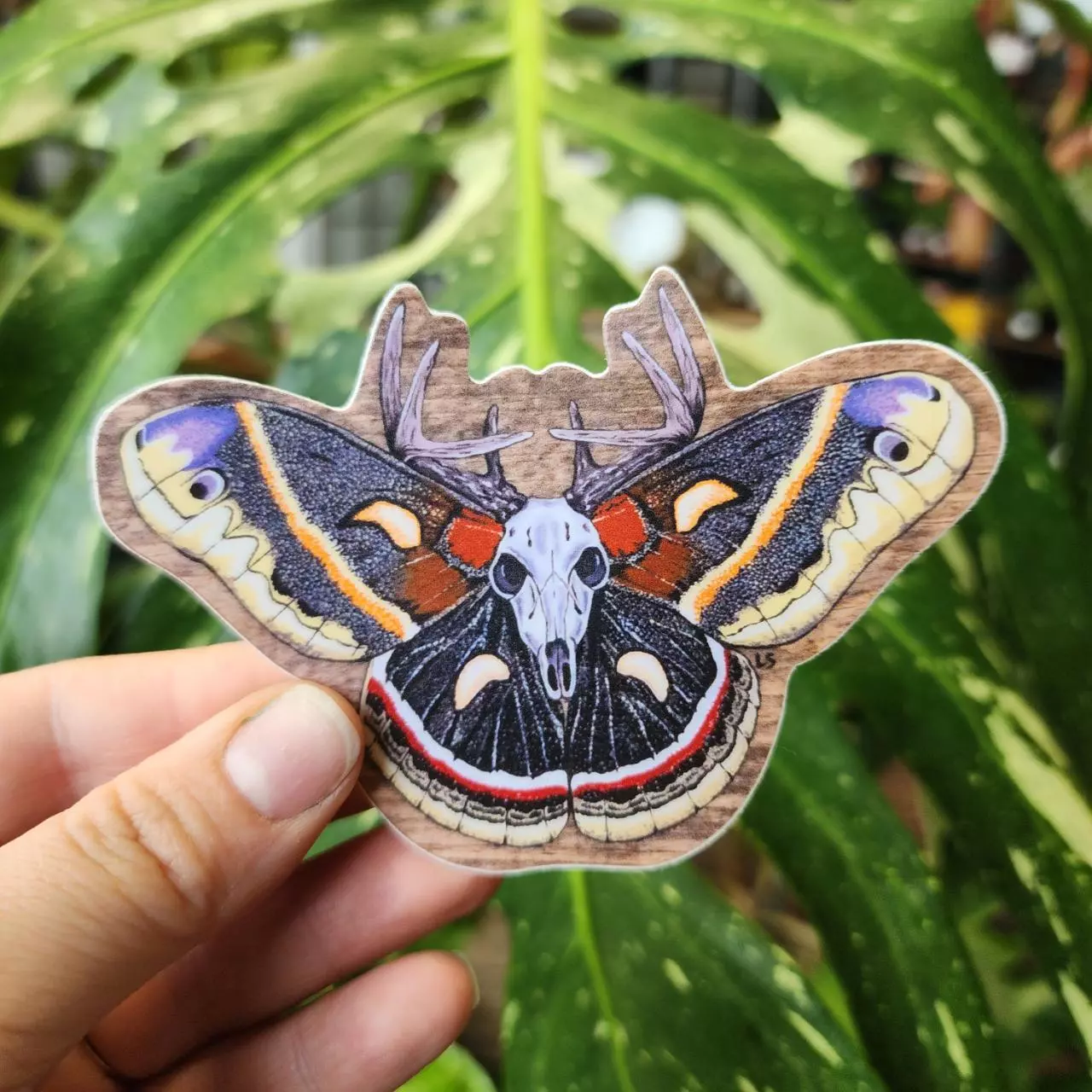 plant/Moth and Deer Skull Vinyl Sticker-0
