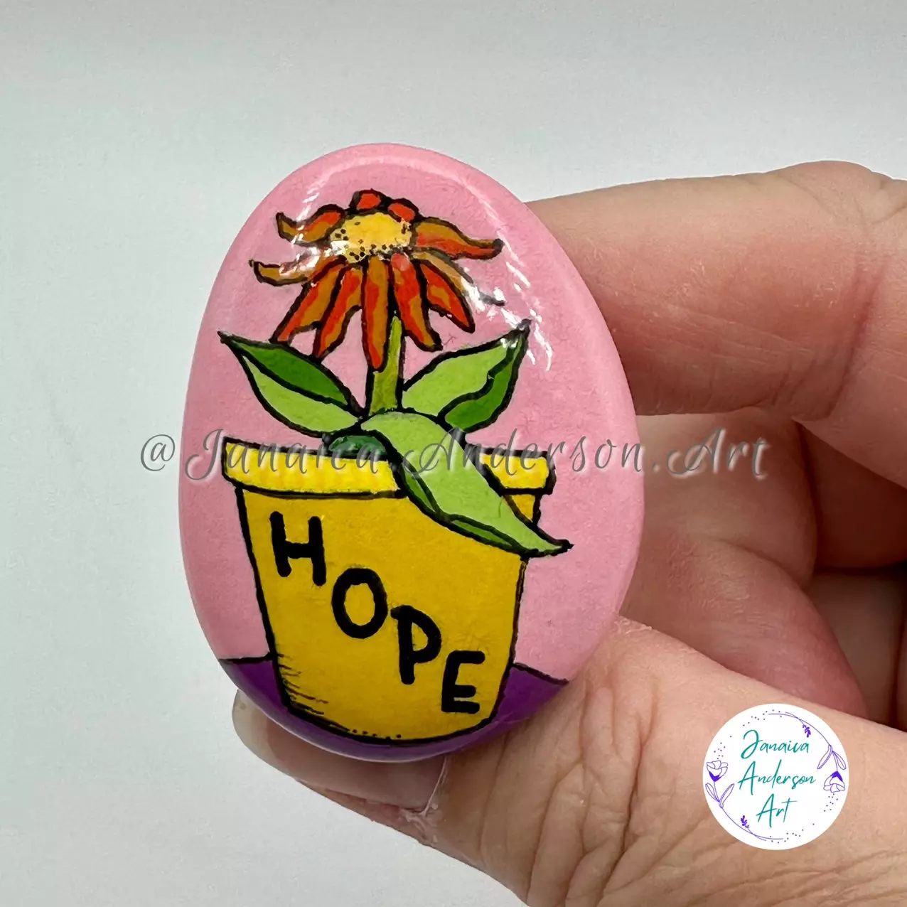 plant/Painted Stone Fridge Magnet No.276-0