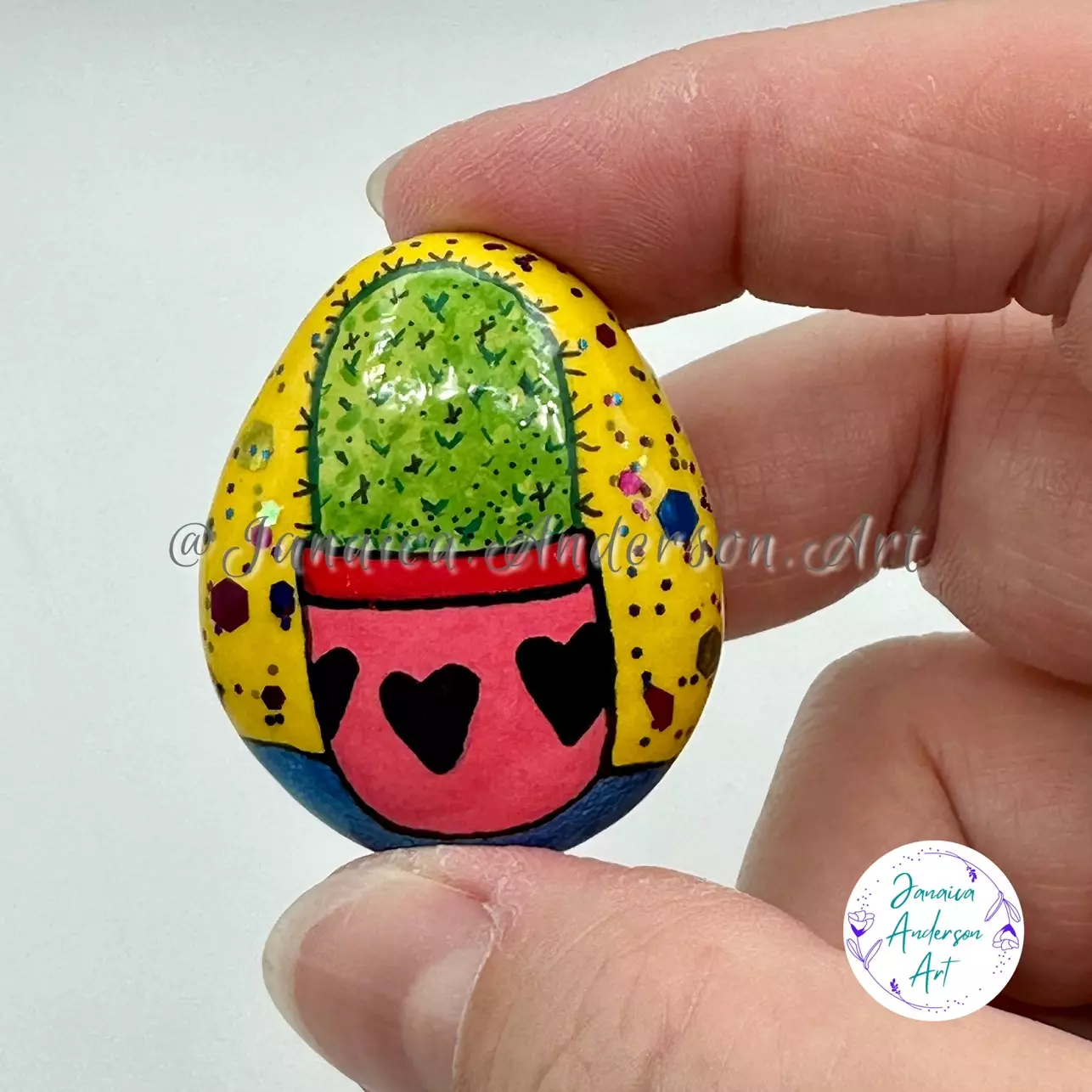 plant/Painted Stone Fridge Magnet No.277-0