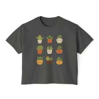 plant/Adorable womens boxy tshirt with cute cactus design-4-thumbnail