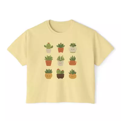 plant/Adorable womens boxy tshirt with cute cactus design-3-thumbnail